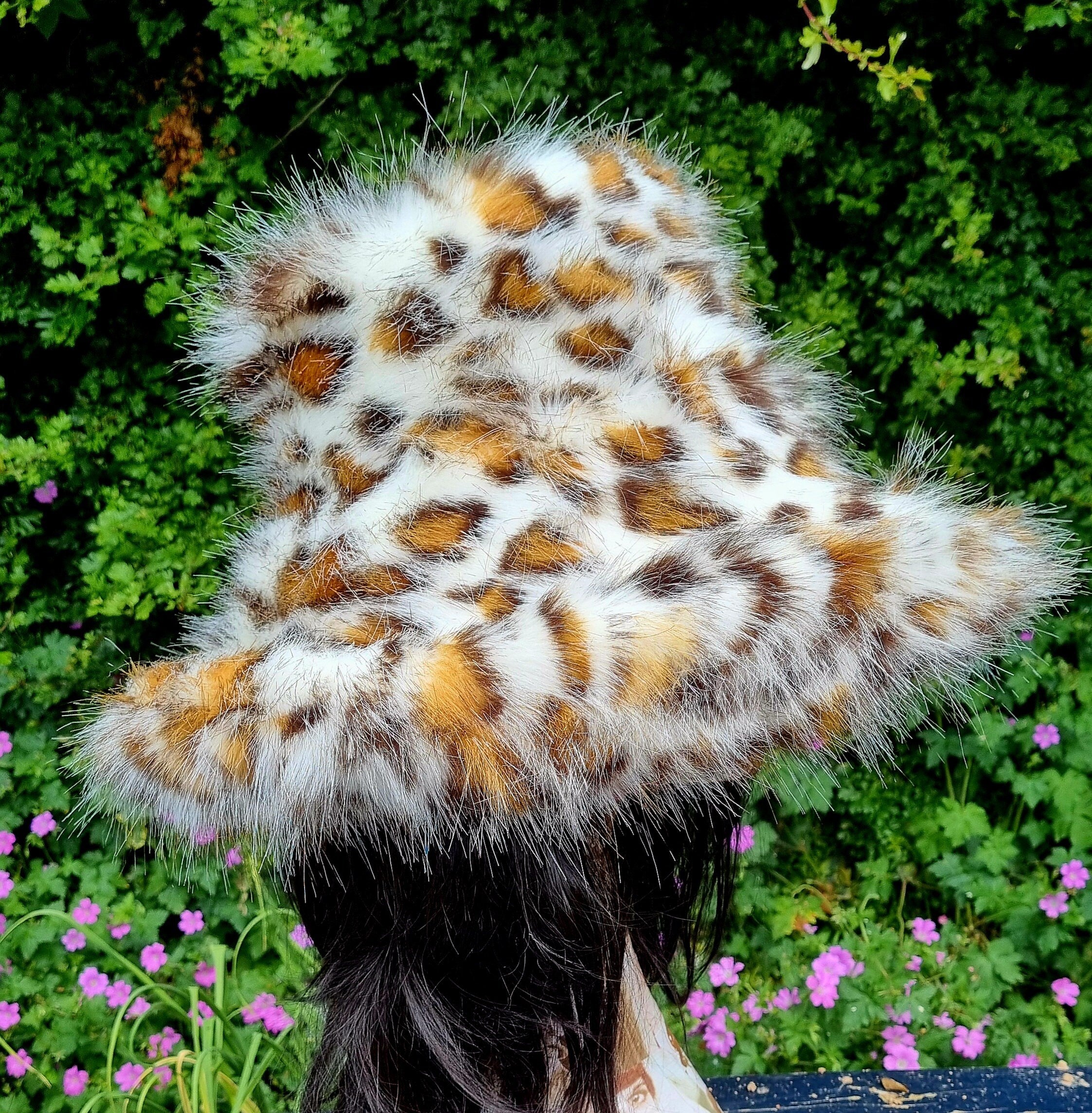 Leopard Print Faux Fur Bucket Hat | Extra Wide Wired Brim | Handmade Festival Hat
