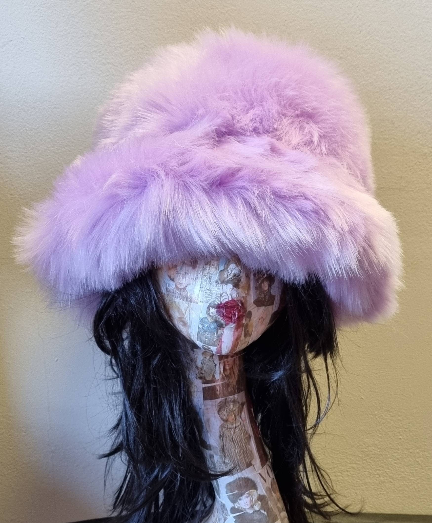 Mega Fluffy Pinky Lilac Luxury Faux Fur Bucket Hat-Pink Fur-Fuzzy Bucket Hat-Festival Hat-Fur Hat-Fake Fur Hat-Rave Hat-Pink Bucket Hat