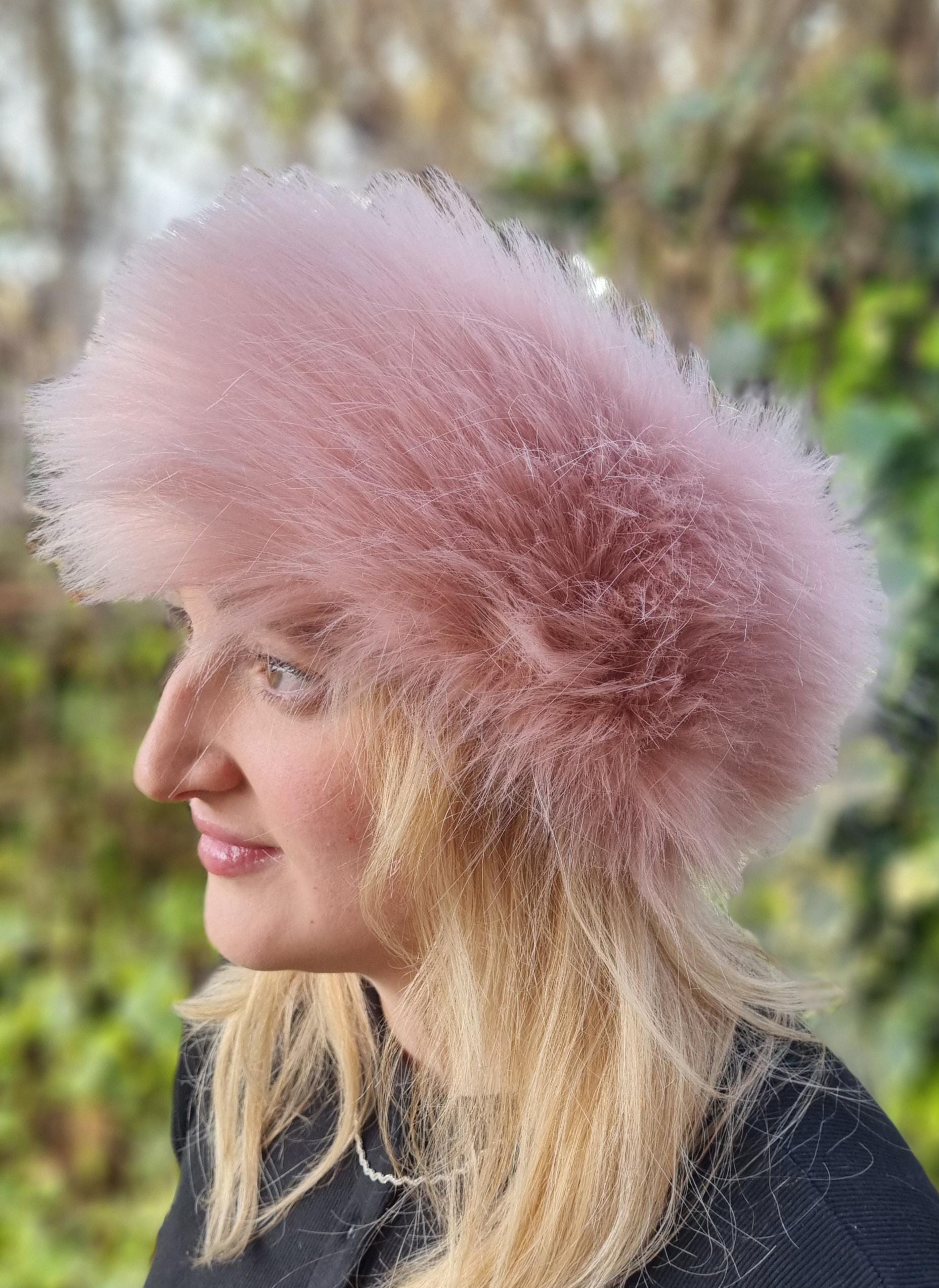 Dusky Pink Faux Fur Headband-Mega Fluffy- Neckwarmer- Earwarmer-Fur Headband-Blue Headband-Head Wrap-Fur Head Wrap-Cruelty Free-Vegan Fabric