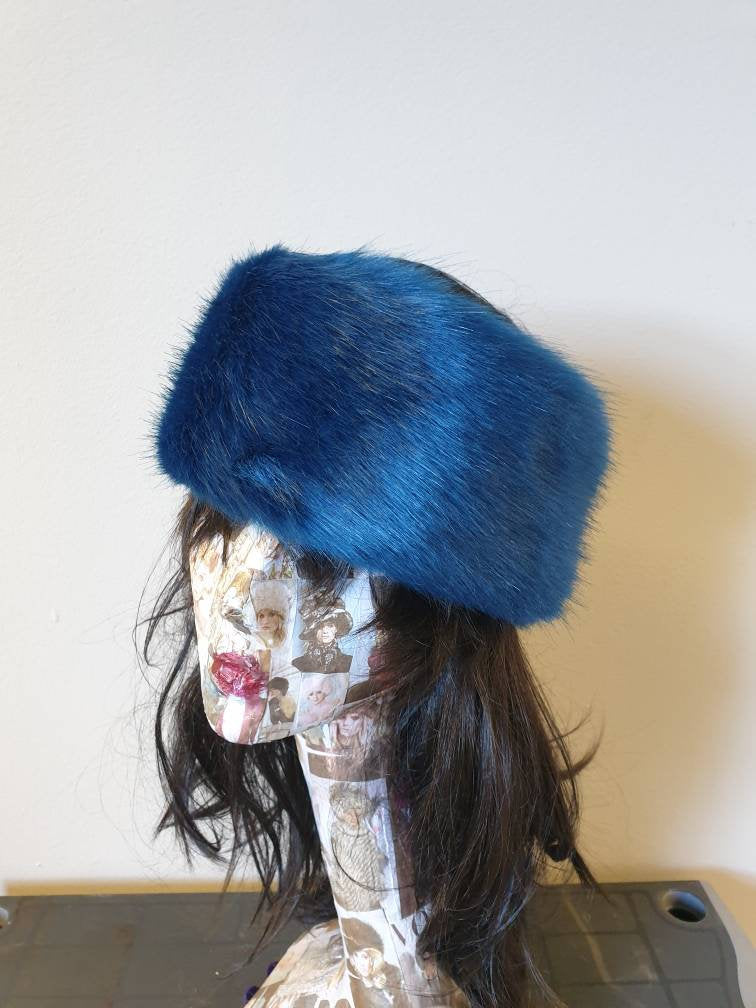 Sapphire Blue Luxury Faux Fur Headband / Neckwarmer / Earwarmer-Head Wrap-Fur Head Wrap-  Handmade in Lancashire England