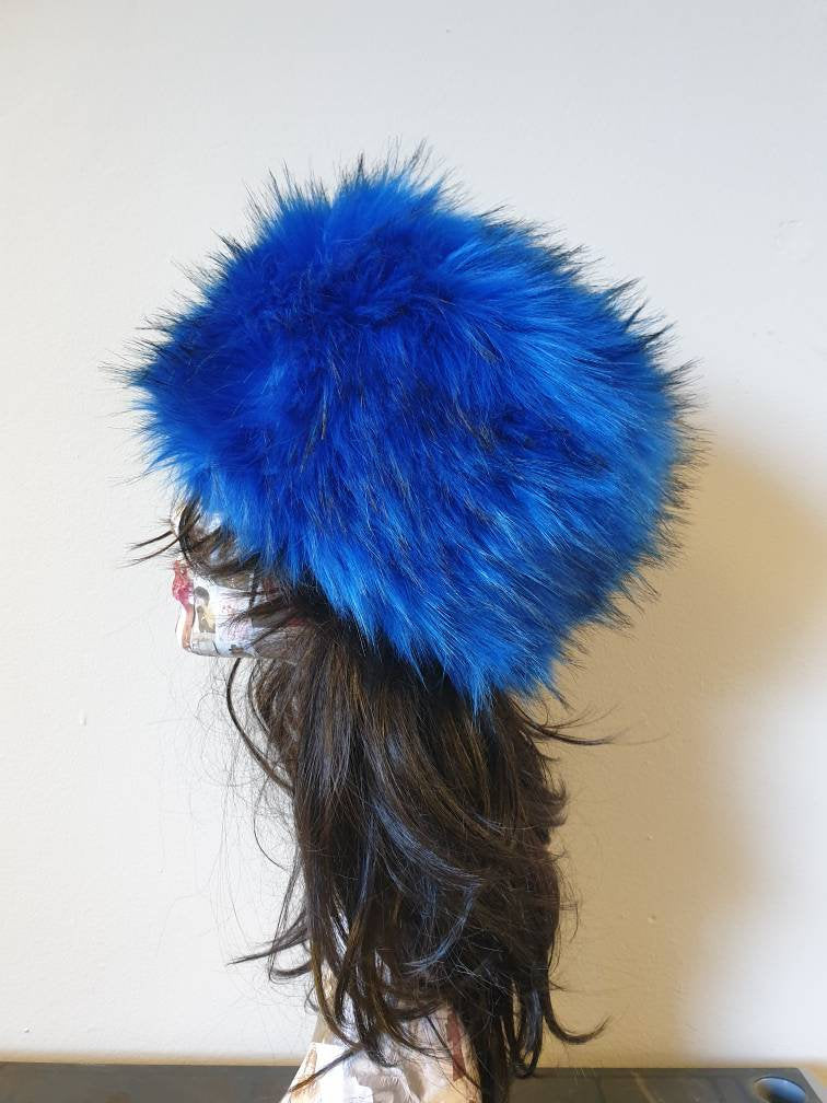Royal Blue Long Luxury Faux Fur Hat with Cosy Polar Fleece Lining-Fur Hat-Fake Fur Hat-Winter Hat-Long Fur Hat-Cossack Hat-Blue Fur Hat