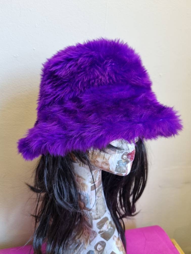 Purple Faux Fur Bucket Hat