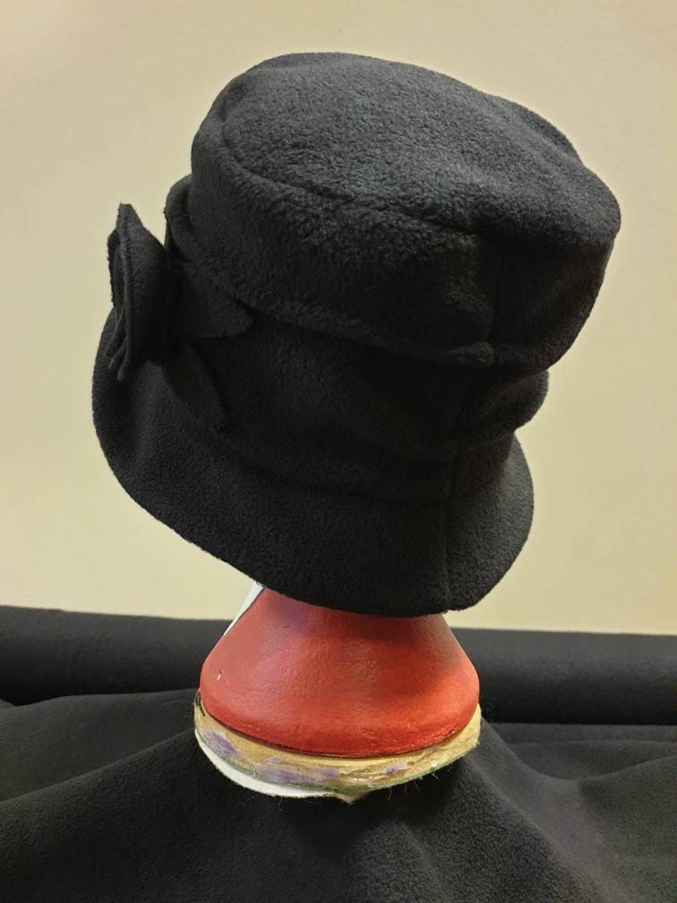 Black Fleece Cloche Hat | Handmade in England | Vintage 1920s Style