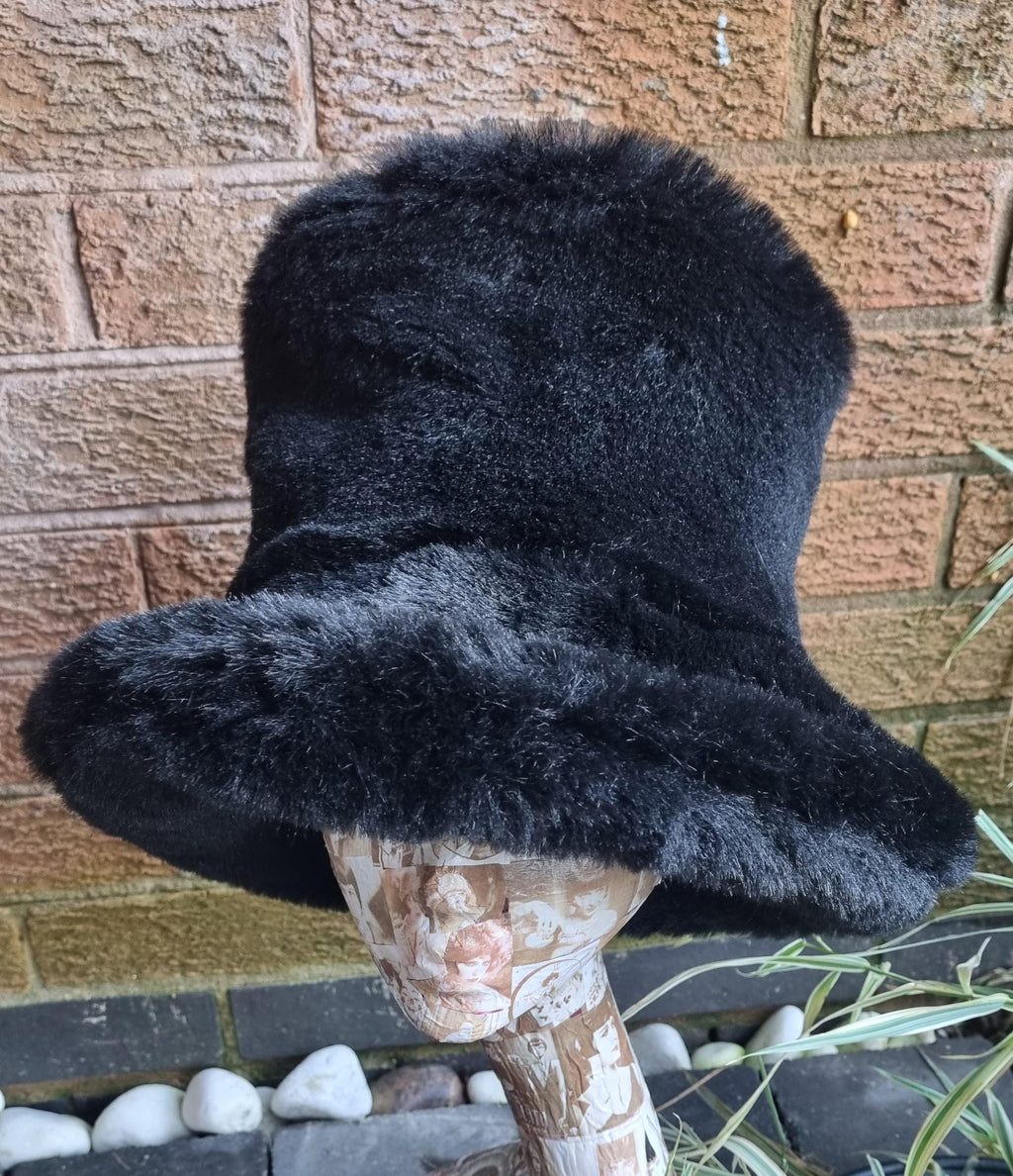 Tall Black Faux Fur Hat | Handmade in England | Festival & Statement Headwear