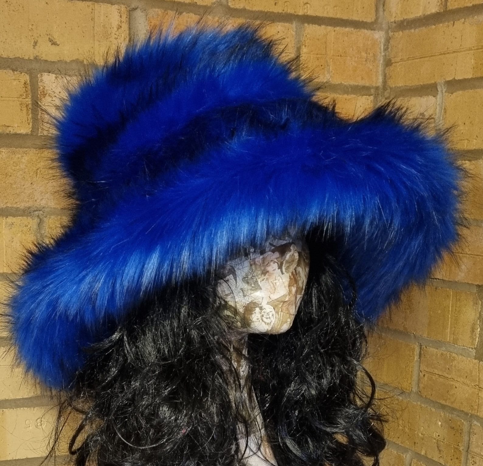 Royal Blue Faux Fur Bucket Hat | Extra Wide Wired Brim | Handmade Festival Hat