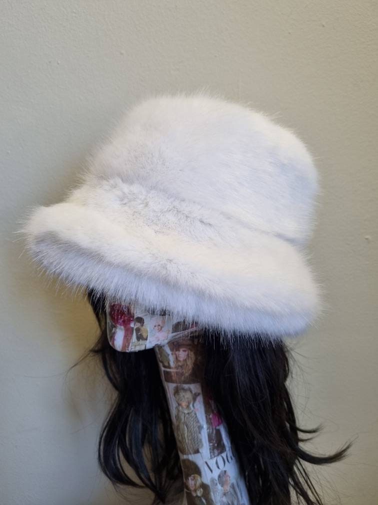 Stunning Super Luxury White Faux Fur Bucket Hat-Fuzzy Bucket Hat-Festival Hat-Floppy Hat-Fur Hat-Fake Fur Hat-Rave Hat-White Bucket Hat