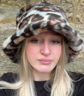 Leopard Print Fuzzy Bucket Hat-Festival Hat-Animal Print Faux Fur Hat-Fake Fur Hat-Rave Hat-Leopard Print Bucket Hat- Hat-vegan friendly-
