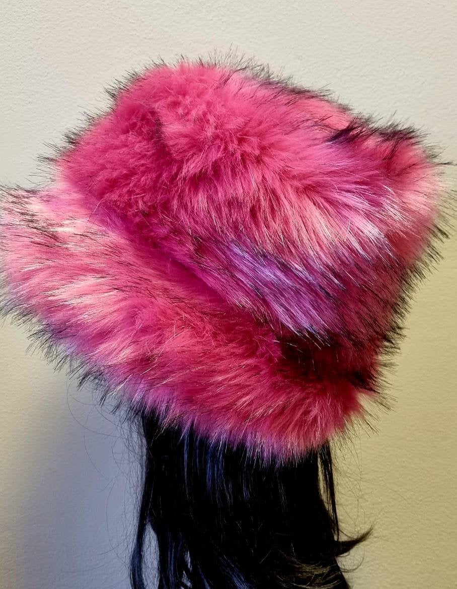 Rose Pink Super Fluffy Luxury  Faux Fur Bucket Hat-Pink-Fuzzy Bucket Hat-Festival Hat-Fur Hat-Fake Fur Hat-Rave Hat-Pink Bucket Hat-Y2K hat