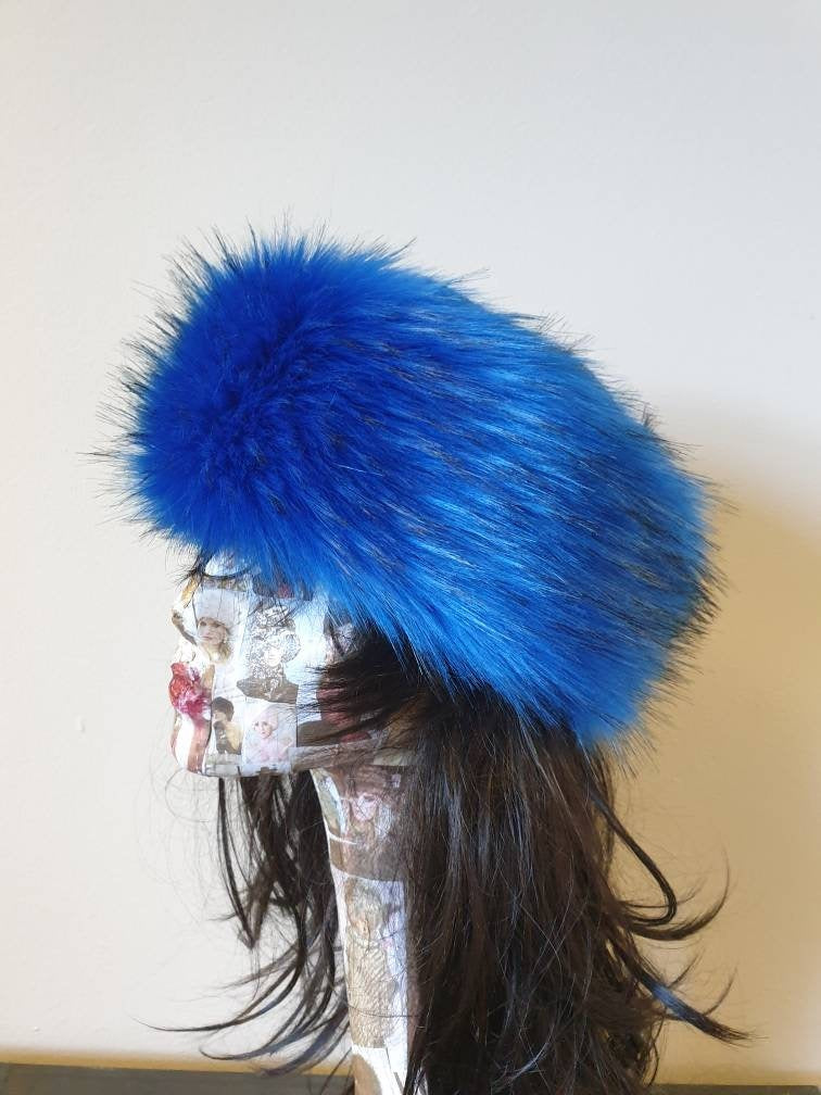 Royal Blue Faux Fur Headband | Fleece Lined Ear Warmer | Handmade in England