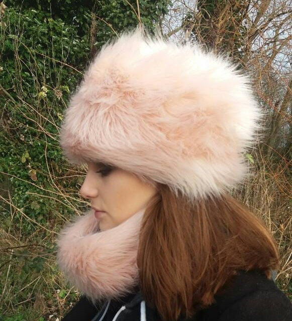 Pale Peachy Pink Luxury Faux Fur Hat-Polar Fleece Lining-Ladies Winter Hat-Fake Fur Hat-Faux Fur Hat-Fur Hat-Fleece Hat-Winter Hat-Pink Fur