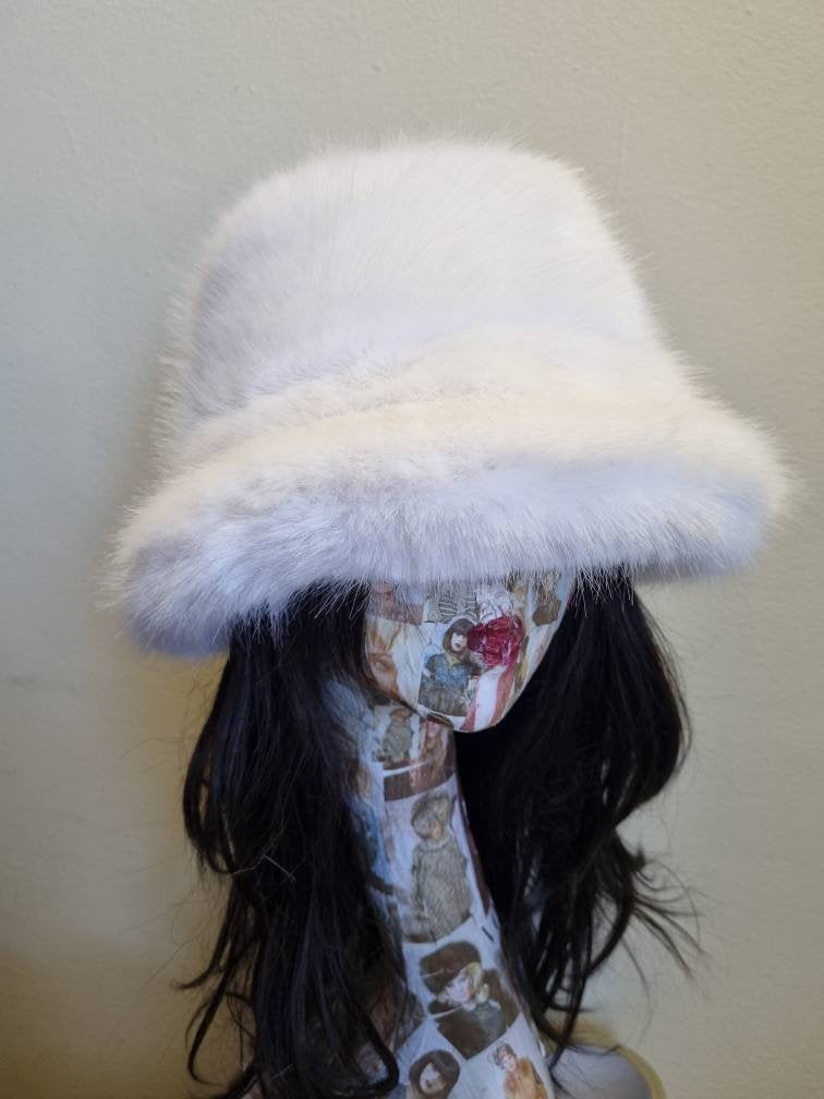 Stunning Super Luxury White Faux Fur Bucket Hat-Fuzzy Bucket Hat-Festival Hat-Floppy Hat-Fur Hat-Fake Fur Hat-Rave Hat-White Bucket Hat