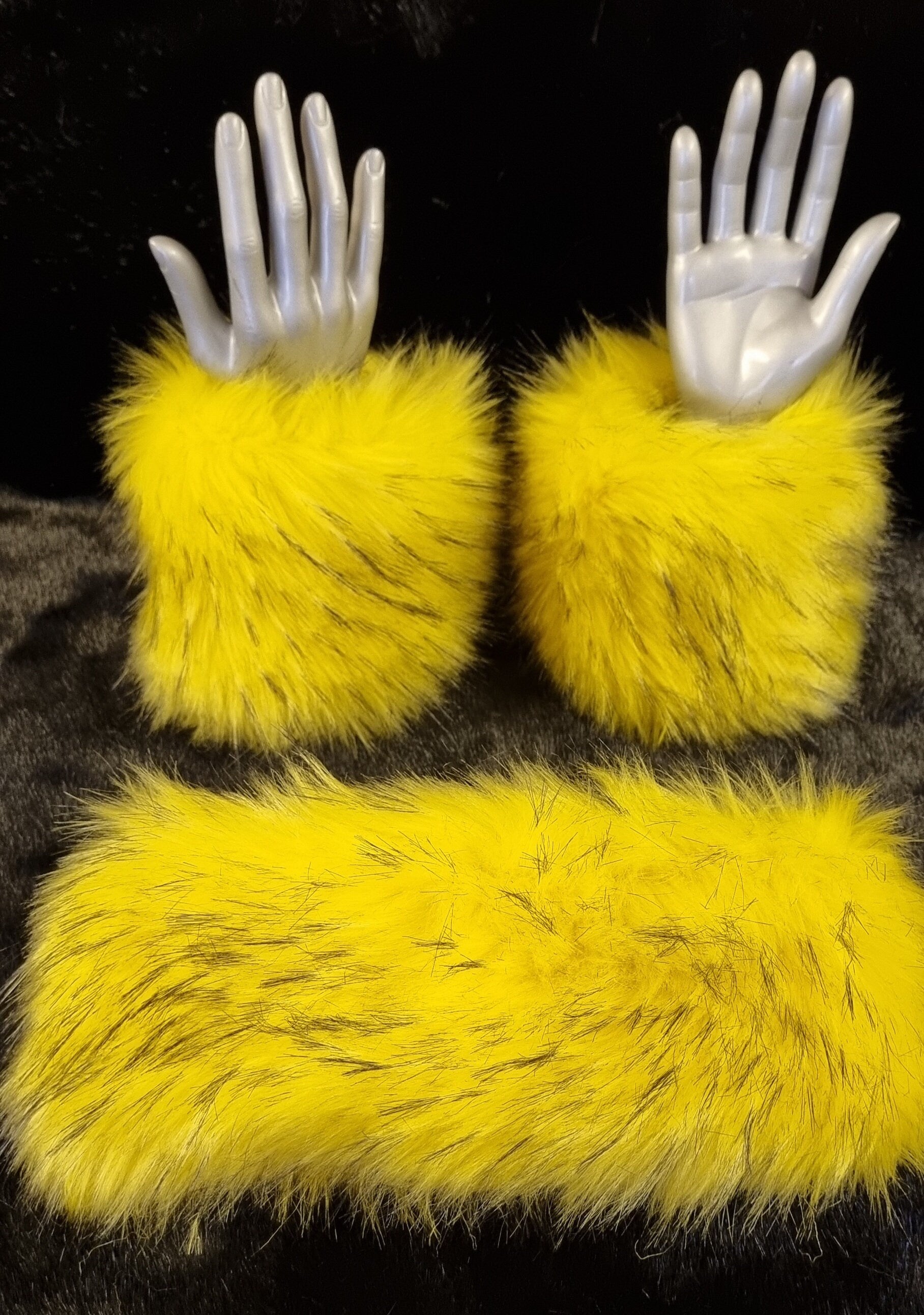 Canary Yellow Faux Fur Cuffs | Fluffy Wrist Warmers | Handmade in England
