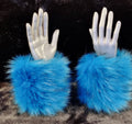 Turquoise Faux Fur Cuffs with Black Tips | Festival Wrist Warmers | Handmade in England