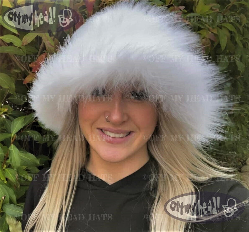 Ice White Faux Fur Bucket Hat-Festival Hat-Floppy Hat-Fur Hat-Fake Fur Hat-Rave Hat-White Fur Hat- Fuzzy Bucket Hat-White Fur Hat