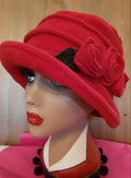 Red Fleece Cloche Hat | Vintage 1920s Style | Handmade in England