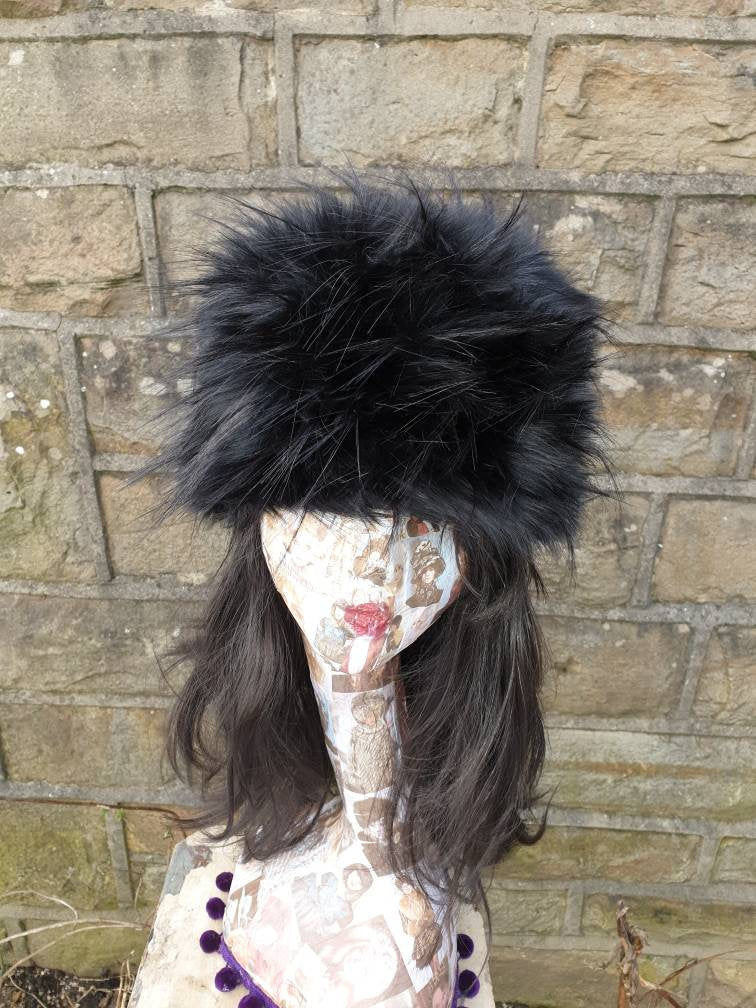 Hollywood Black Textured Faux Fur Hat- Cosy Polar Fleece Lining- Statement Piece-Russian Hat-Fur Hat-Fake Fox Fur-Fake Fur Hat-Black Fur Hat