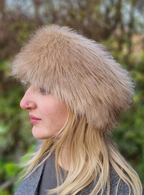 Camel Faux Fur Headband- Neckwarmer- Earwarmer-Fur Headband-Beige Headband-Head Wrap-Fur Head Wrap-Handmade- vegan- Cruelty free