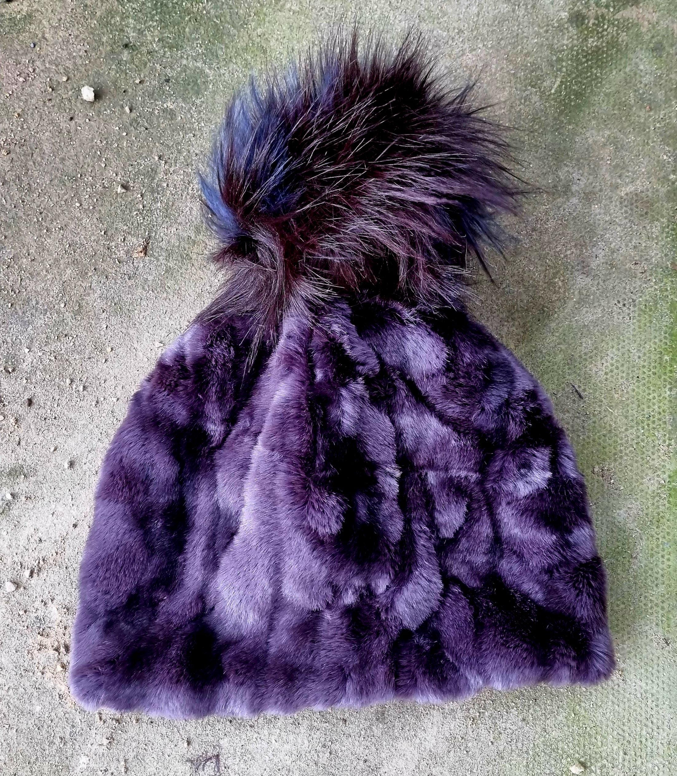 Violet Faux Fur Pom Pom Hat-Fully Lined with Polar Fleece-Pom Pom-Fake Fur Hat-Purple Fur-Ladies Winter Hat-Fleece Hat-Purple Pom Pom