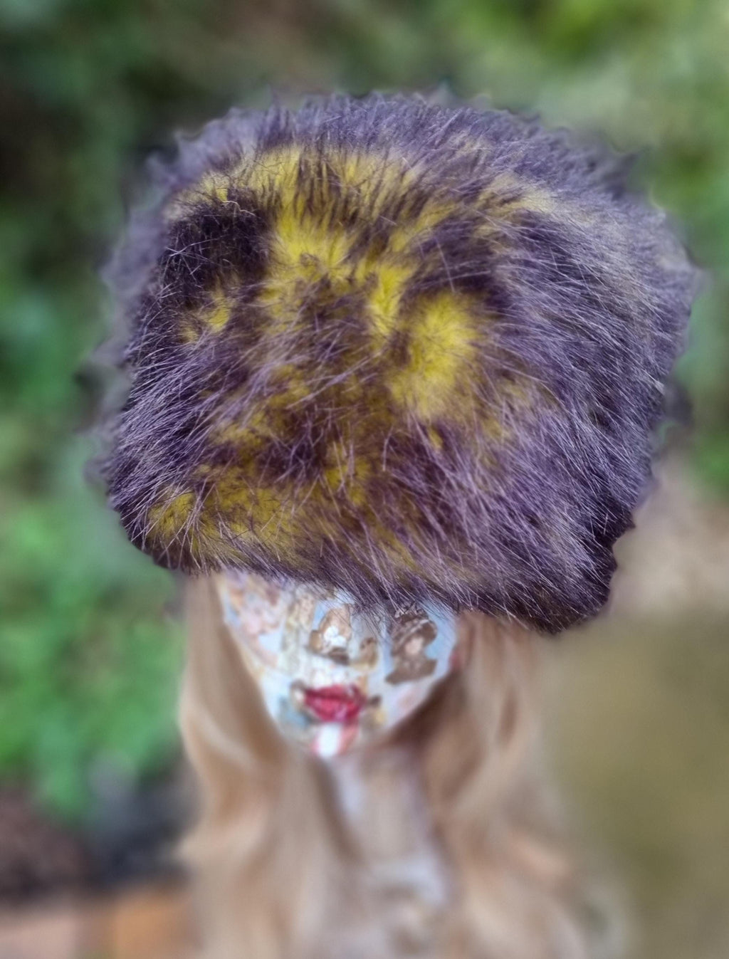 Yellow and Dark Grey Faux Fur Hat-Fleece Lining- Wintet Fur Hat-Black Fur Hat-Yellow-Cruelty Free-Vegan Fabric