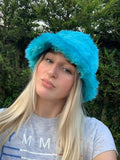 Turquoise Blue Faux Fur Bucket Hat-Festival Hat-Floppy Hat-Fur Hat-Fake Fur Hat-Rave Hat-Fur Hat- Blue Fur Hat- Furry Bucket Hat