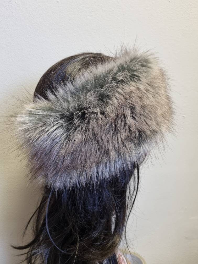 Grey & Brown Faux Fur Headband | Luxury Earwarmer | Handmade in England