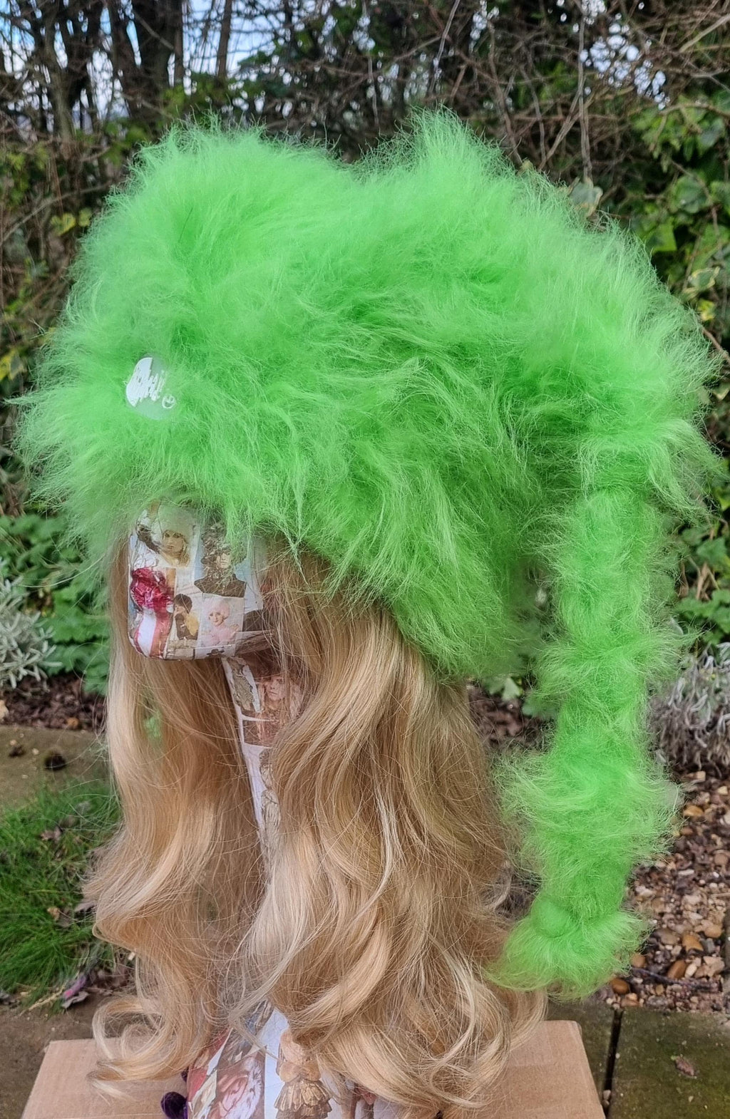 Wispy Bright Green Marshmallow Hat with Polar Fleece Lining- Ski Hat-Apres Ski- Dog Walking-Green Fur Hat-Cruelty Free-Vegan Fabric-Fleece