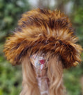 Foxy faux fur bucket hat — front view on mannequin, warm ginger and copper tones, handmade in the UK