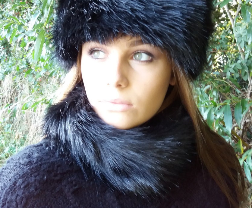 Shiny Black Luxury Faux Fur Headband | Handmade in England