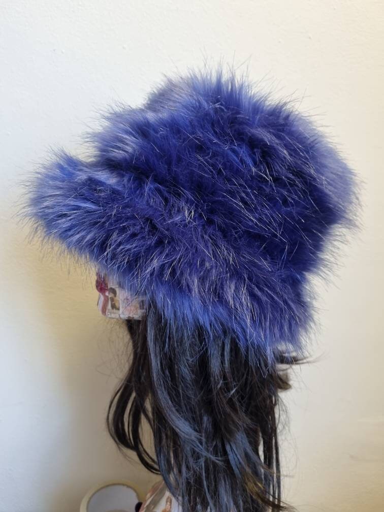 Purple Blue Fuzzy Bucket Hat-Festival Hat-Floppy Hat-Fur Hat-Fake Fur Hat-Rave Hat-Purple Bucket Hat-Blue Fur Hat-vegan friendly hat