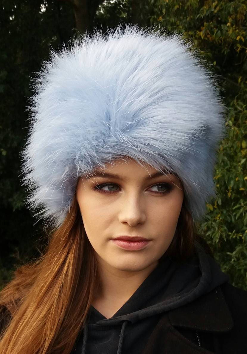 Ice Blue Faux Fur Hat with Cosy Polar Fleece Lining-Blue Fur Hat-Blue Fur- Blue Winter Hat-Baby Blue Fur