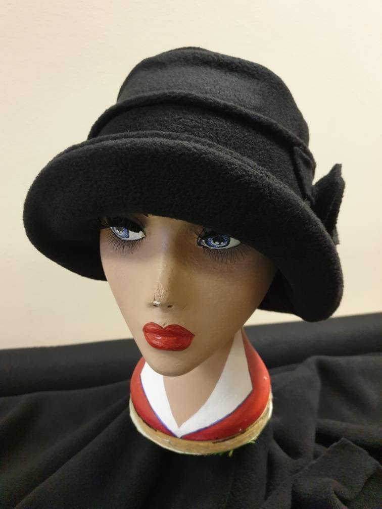 Black Fleece Cloche Hat | Handmade in England | Vintage 1920s Style