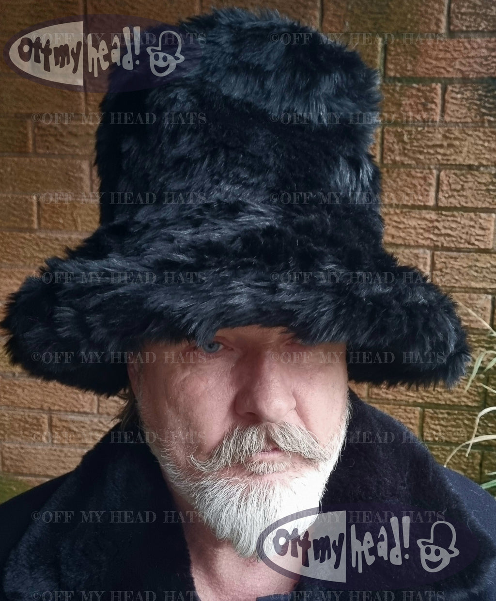 Tall Black Faux Fur Hat | Handmade in England | JK Space Cowboy Style Stovepipe Hat