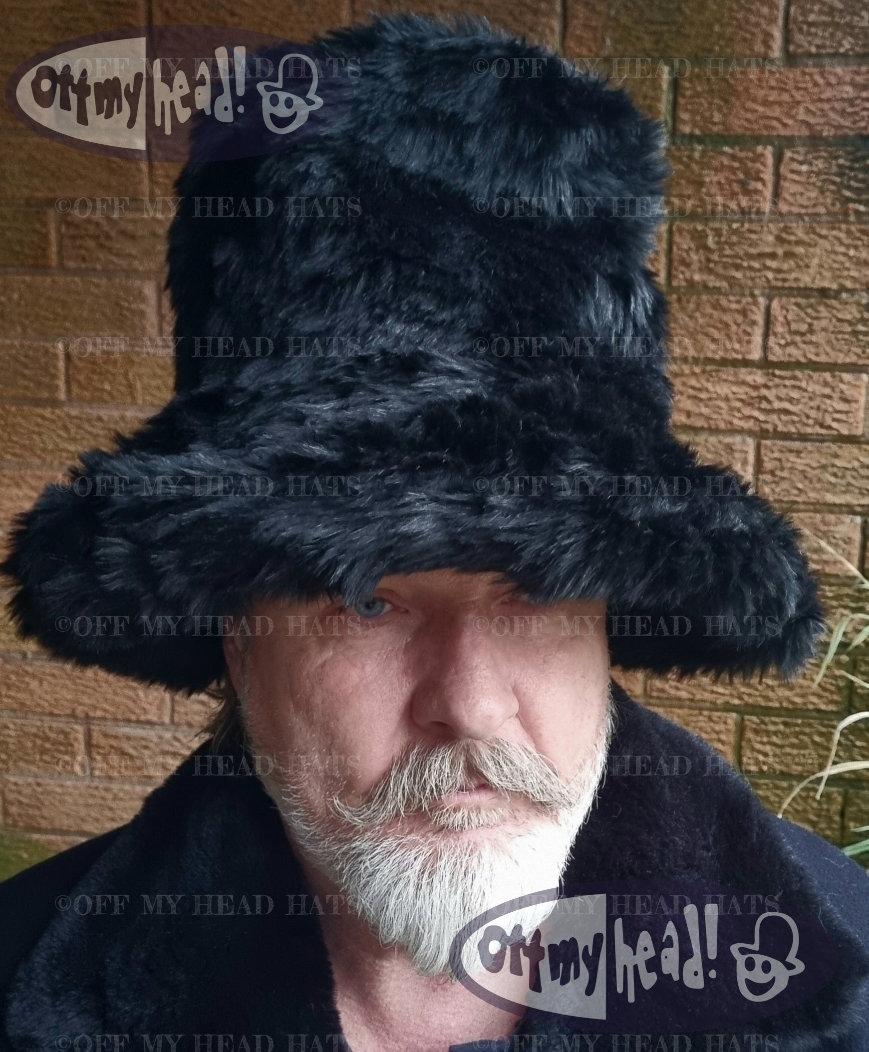 Tall Black Faux Fur Hat | Handmade in England | JK Space Cowboy Style Stovepipe Hat