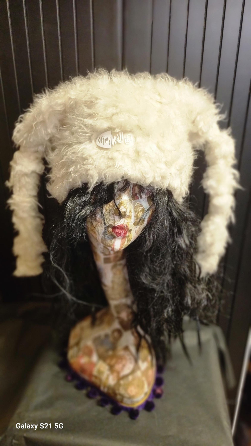 Marshmallow Hat in Twisty Cream Faux Fur | Fluffy Rave Hat | Handmade in England