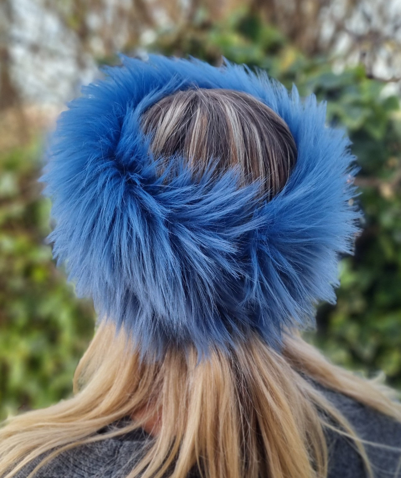 Dusky Blue Faux Fur Headband — Mega Fluffy Earwarmer & Neckwarmer