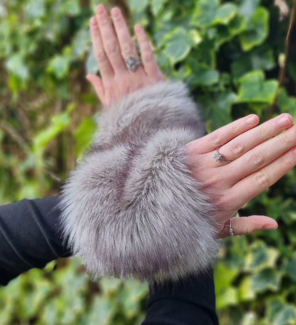 Grey Faux Fox Fur Headband | Thick & Dense Earwarmer | Handmade in England