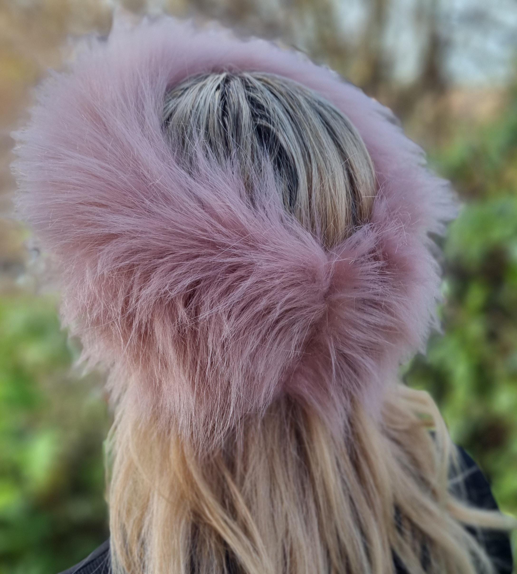Dusky Pink Faux Fur Headband-Mega Fluffy- Neckwarmer- Earwarmer-Fur Headband-Blue Headband-Head Wrap-Fur Head Wrap-Cruelty Free-Vegan Fabric
