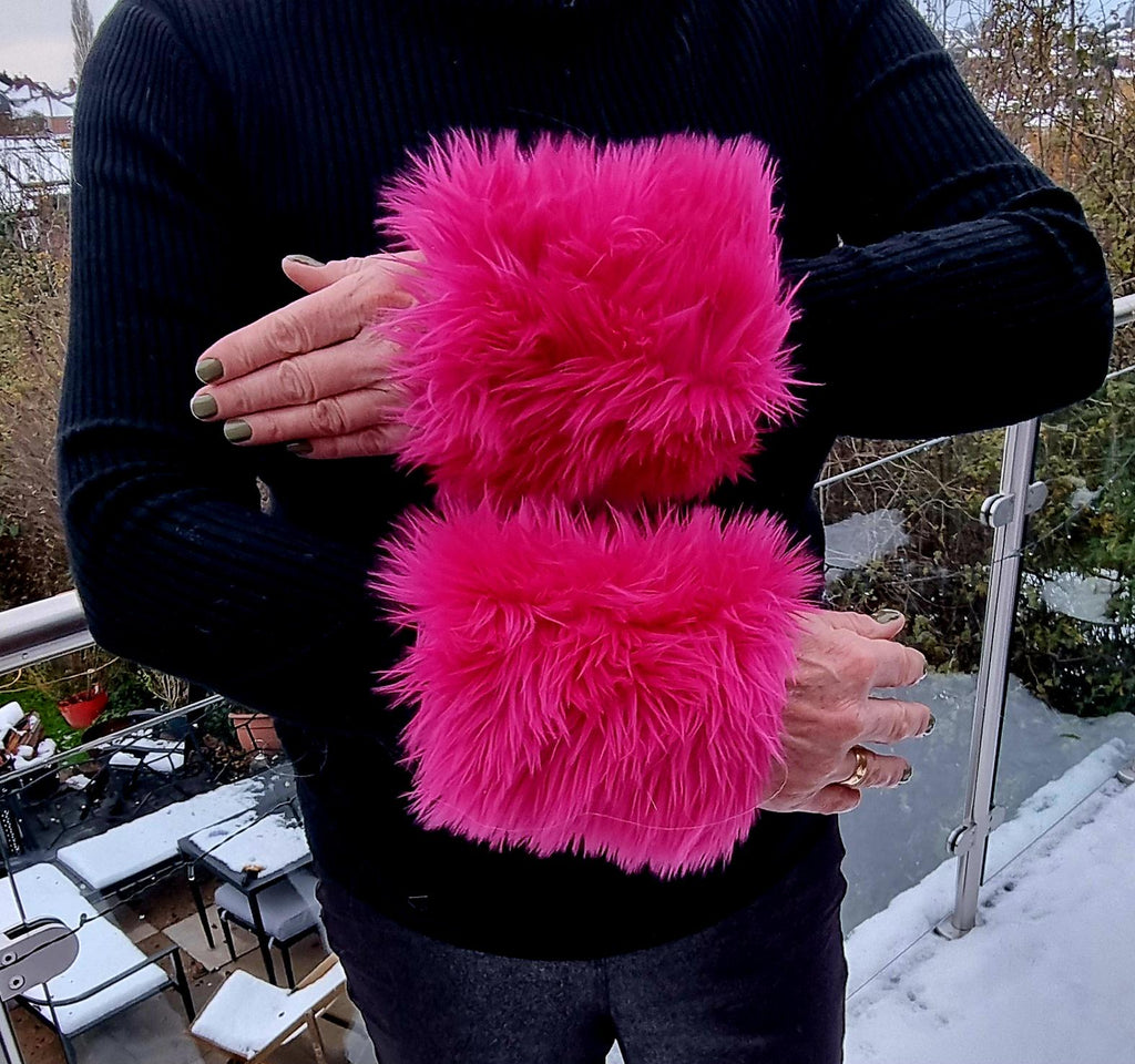 fluffy wist cffs in shocking pink faux fur