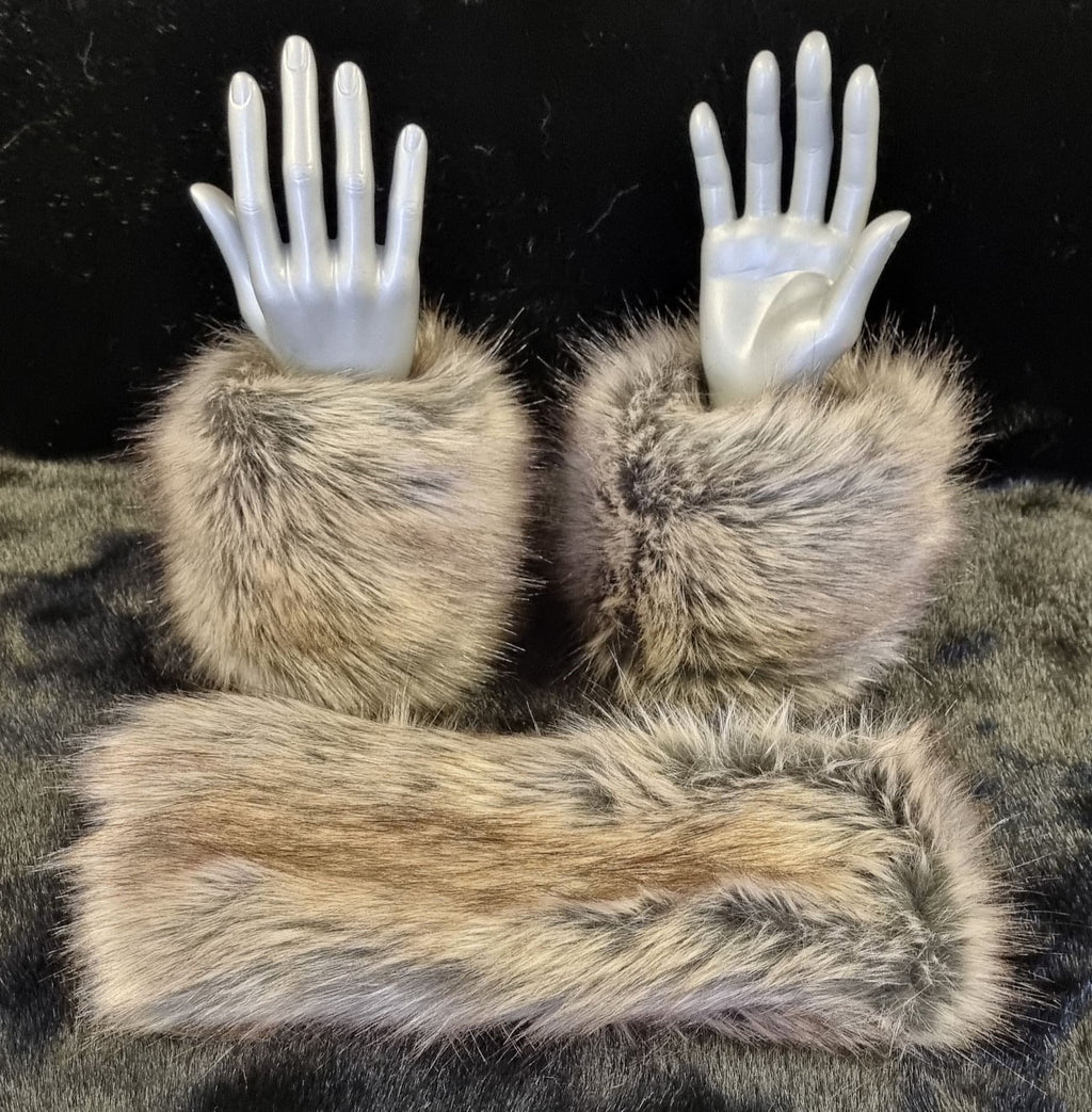 Grey & Brown Faux Fur Headband | Luxury Earwarmer | Handmade in England