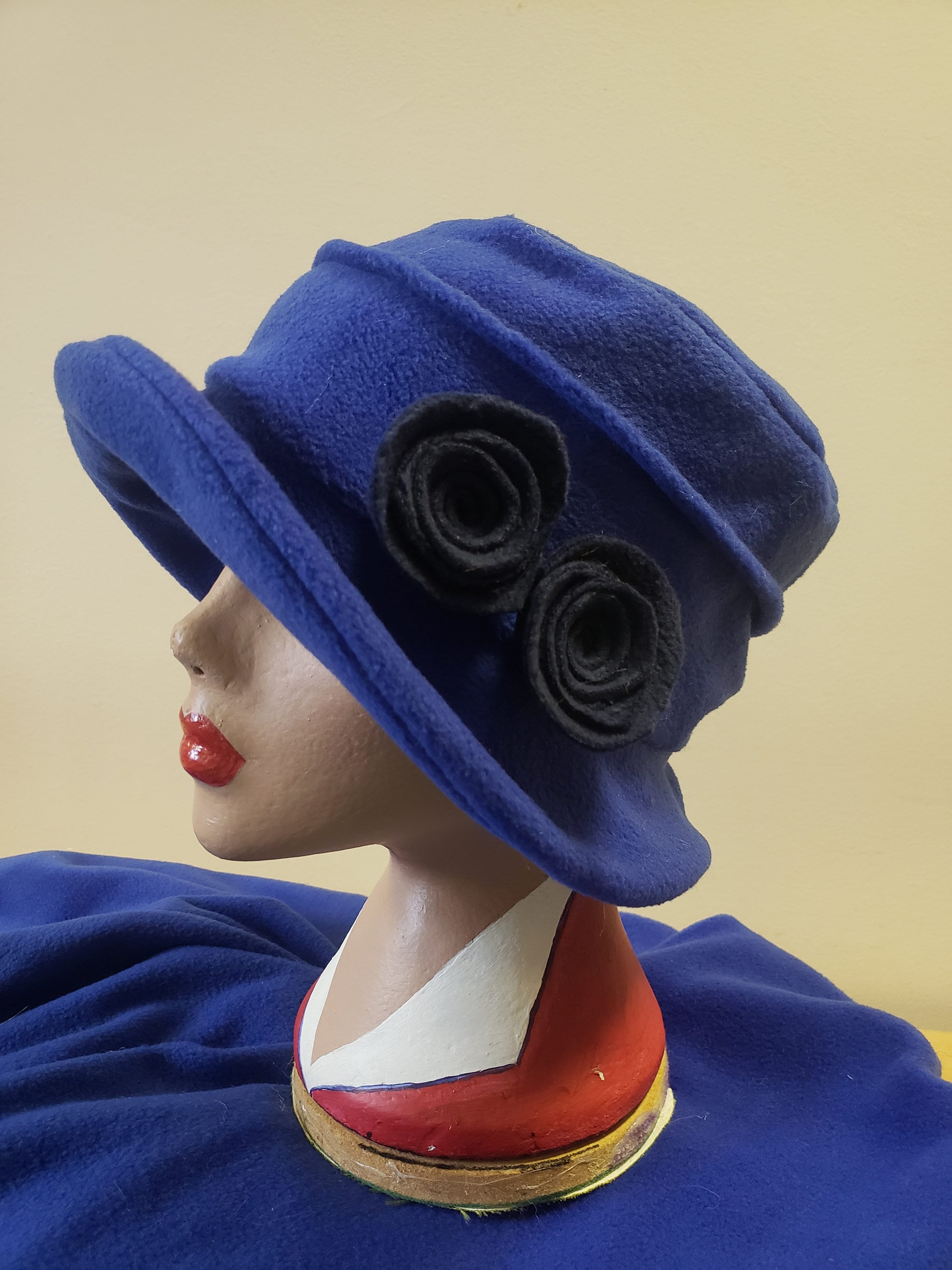 Royal Blue Fleece Cloche Hat | 1920s Vintage Style | Handmade in England