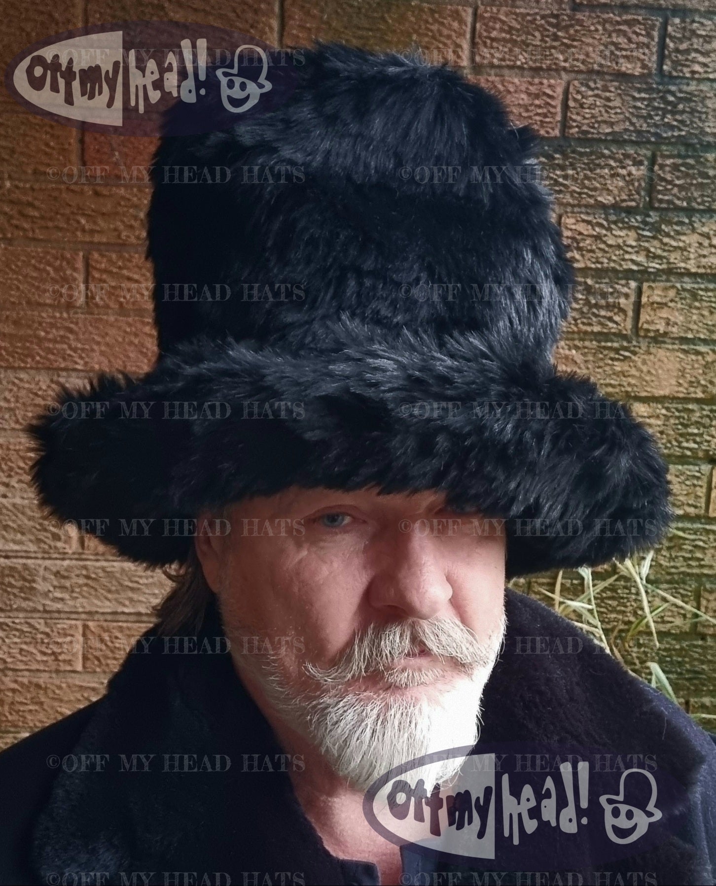 Tall Black Faux Fur Hat | Handmade in England | JK Space Cowboy Style Stovepipe Hat