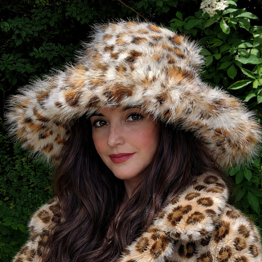 Leopard Print Faux Fur Bucket Hat | Extra Wide Wired Brim | Handmade Festival Hat