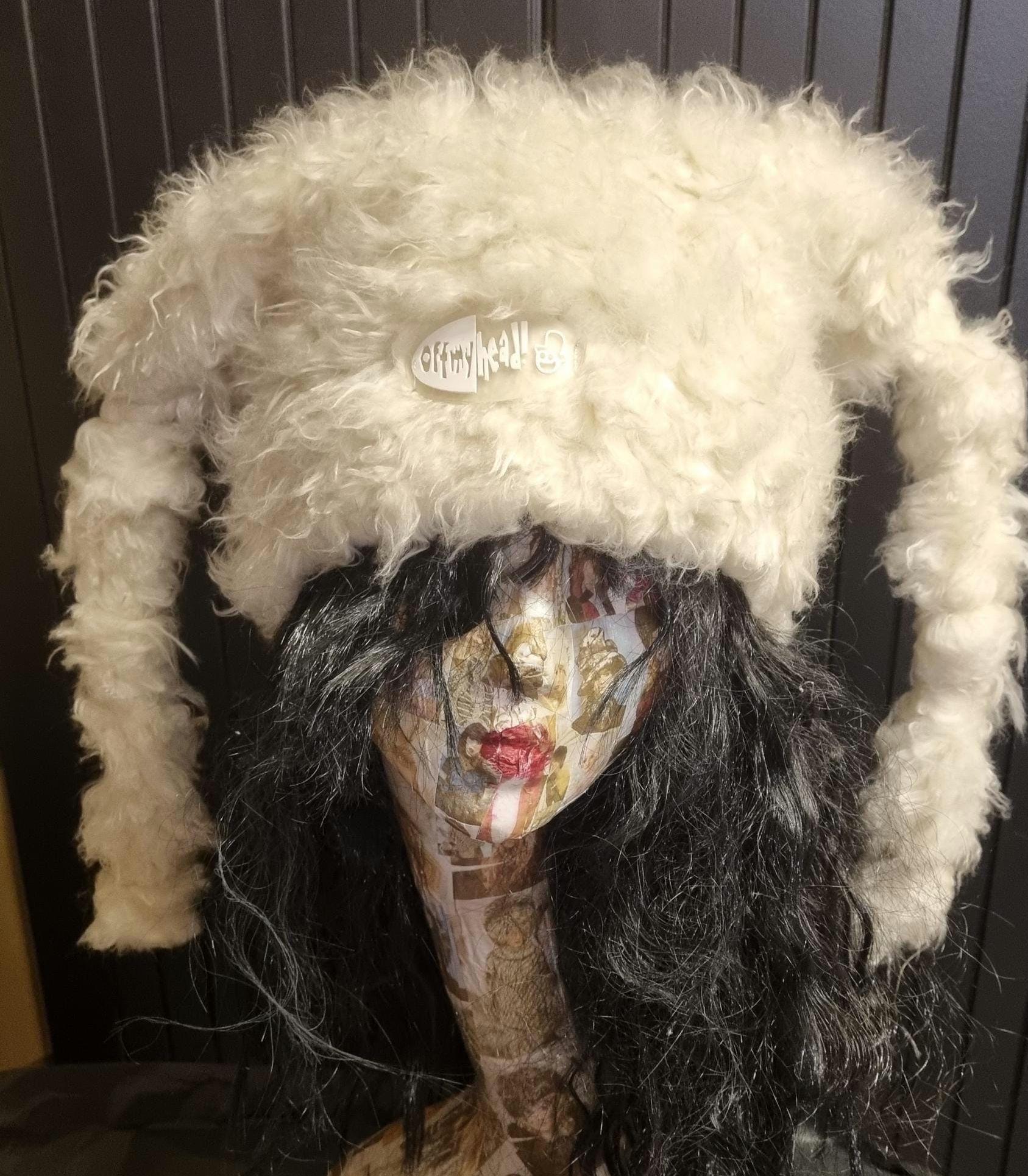 Marshmallow Hat in Twisty Cream Faux Fur | Fluffy Rave Hat | Handmade in England