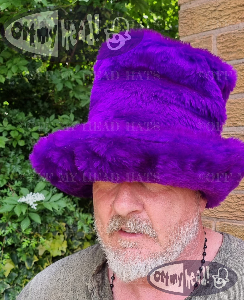 tall top hat style hat in a purple faux fur custom sizes available