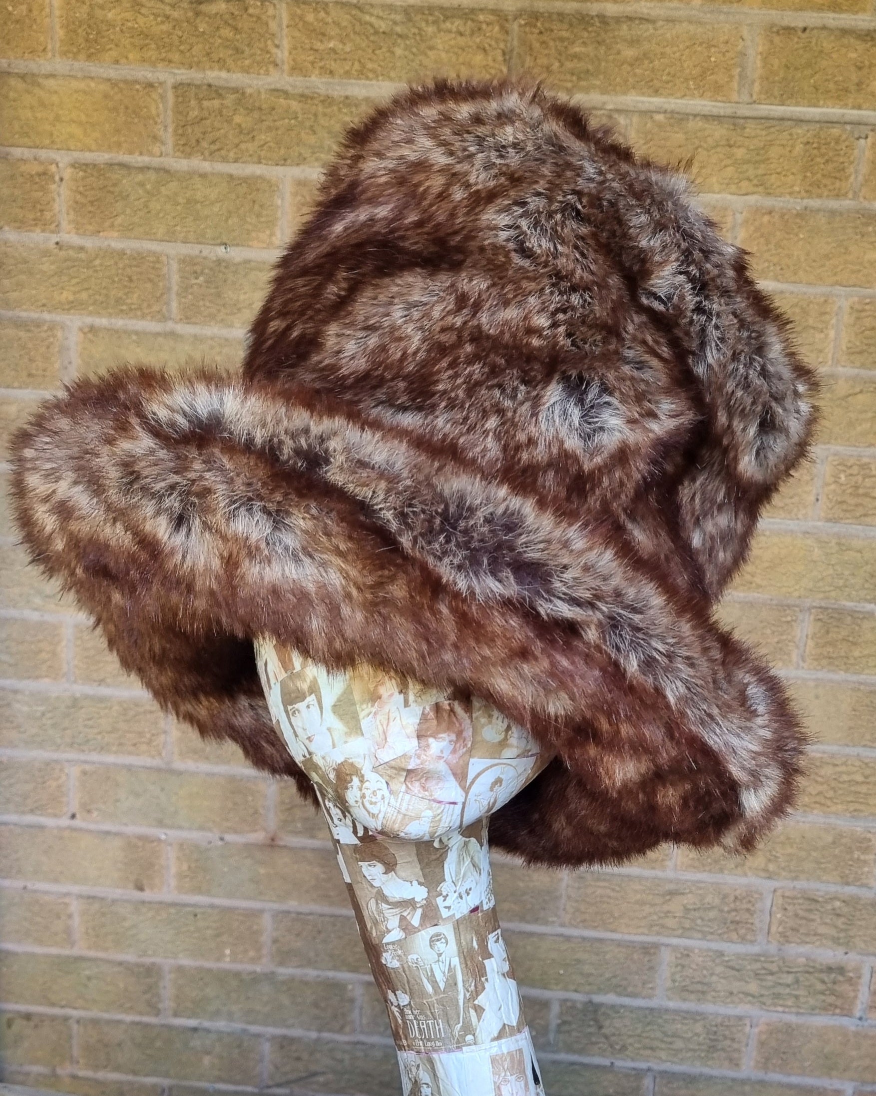 Tall Speckled Ginger Brown Faux Fur Hat | Handmade in England