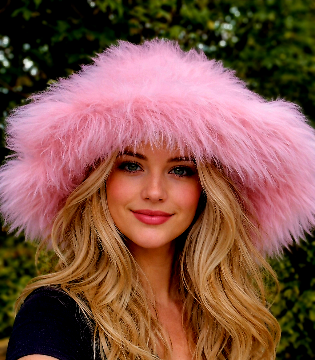 Mega Fluffy-Extra Wide Wire Brim -Fuzzy Bucket Hat-Pink Oversized Bucket Hat -Cruelty Free-Wide Brim-Pamela Anderson-Pink Fur
