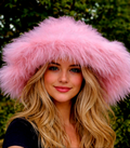 Mega Fluffy-Extra Wide Wire Brim -Fuzzy Bucket Hat-Pink Oversized Bucket Hat -Cruelty Free-Wide Brim-Pamela Anderson-Pink Fur
