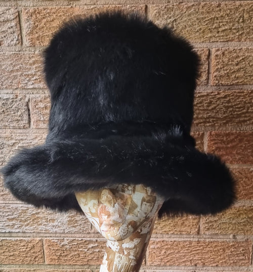 6 inch Tall Black Faux Fur Hat | Handmade in England | JK Space Cowboy Hat