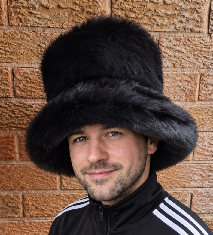 6 inch Tall Black Faux Fur Hat | Handmade in England | JK Space Cowboy Hat