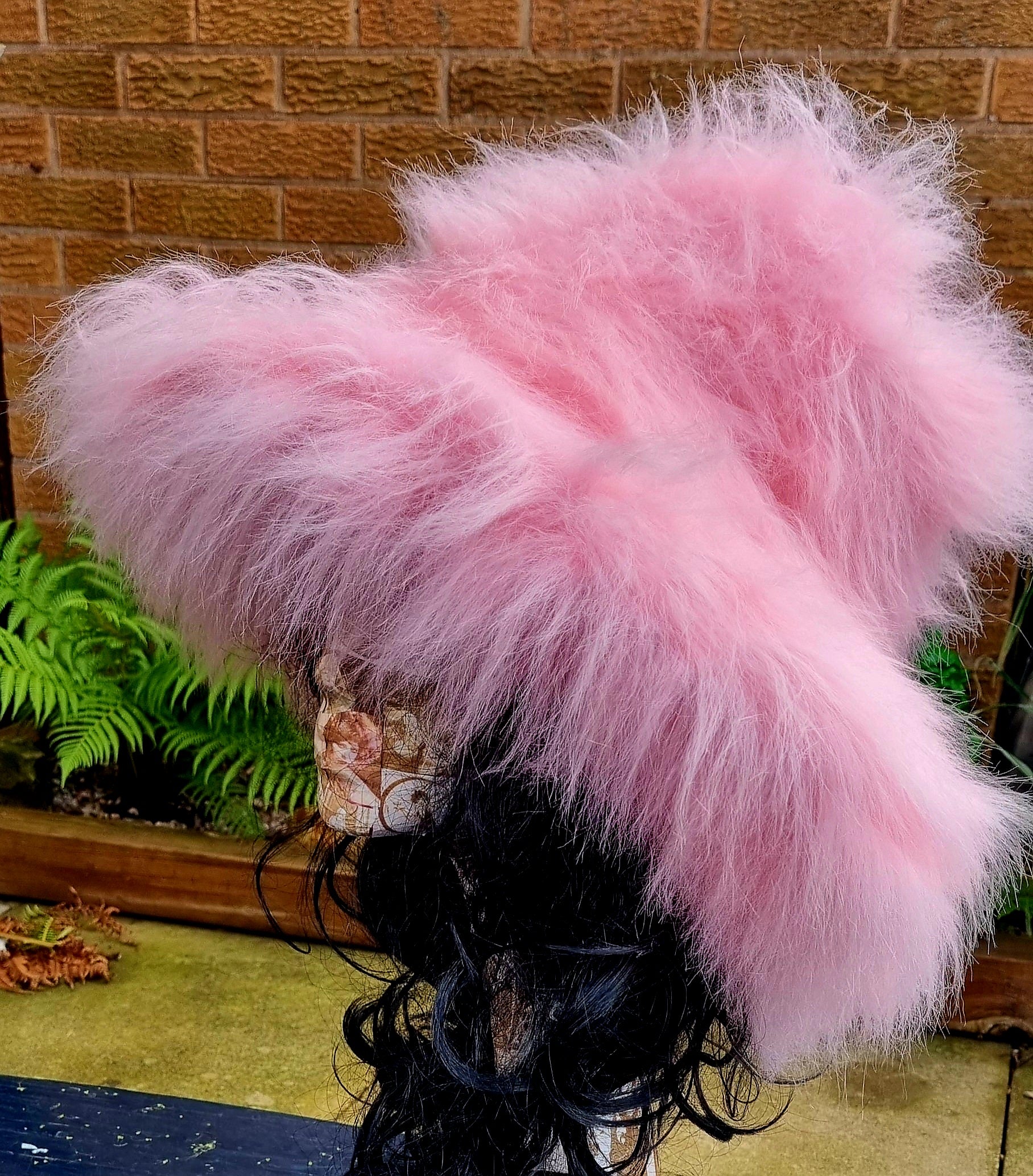 Mega Fluffy-Extra Wide Wire Brim -Fuzzy Bucket Hat-Pink Oversized Bucket Hat -Cruelty Free-Wide Brim-Pamela Anderson-Pink Fur
